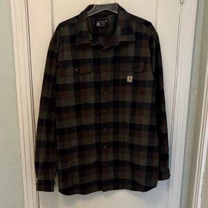 Flannel Carhartt Checkered Button-Up Shirt in Green and Brown
